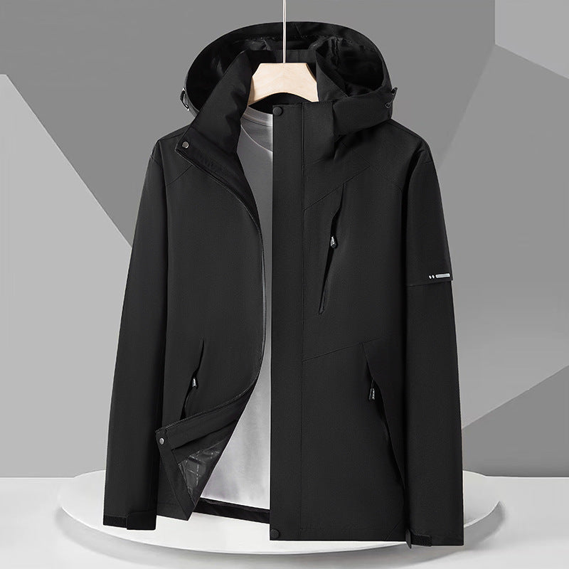 Men's Water-Repellent Softshell Outdoor Jacket with Hood, Multiple Zipper Pockets and Contrasting Panels Mune Fashion