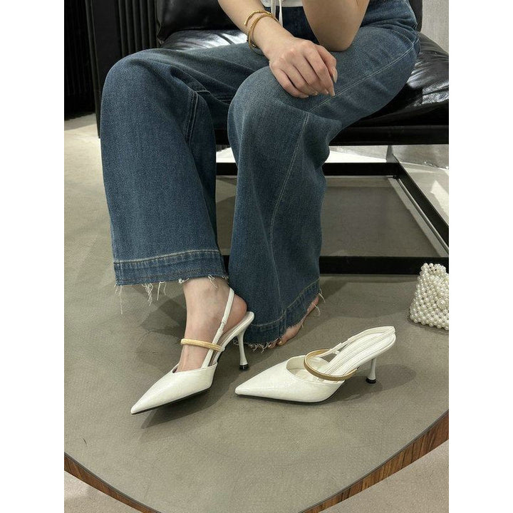 Women's pointed toe patent pumps as slingbacks with fine strap and sculpted stiletto Mune Fashion