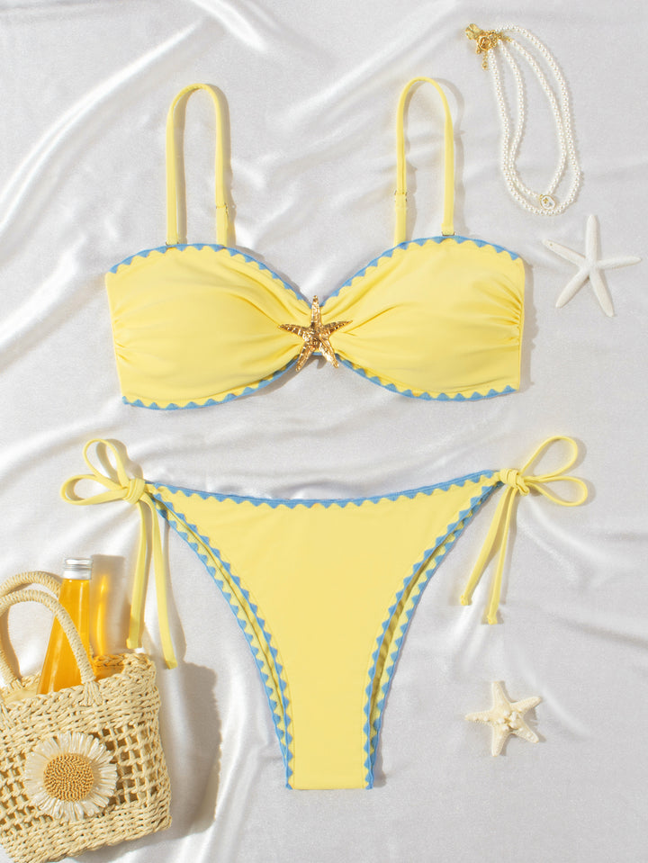 Ladies Bikini Set with fashionable gathering and timeless star application Mune Fashion