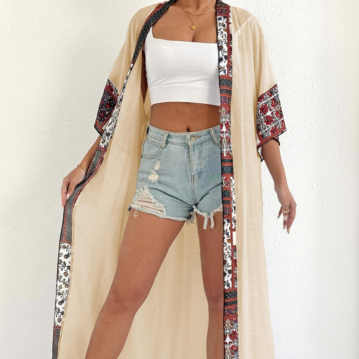 Women elegant, lightweight kaftan with colorful crochet trim Mune Fashion