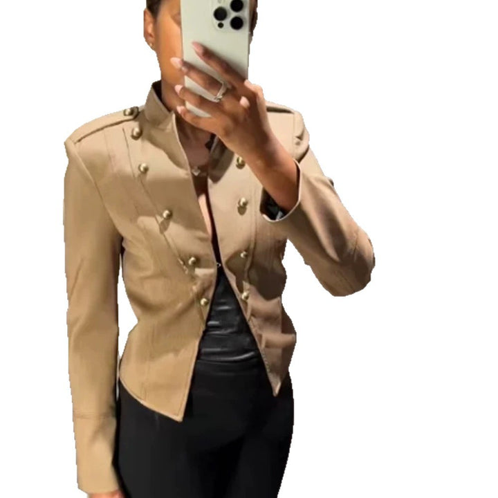 Ladies short blazer in military style with double-breasted decorative buttons Mune Fashion