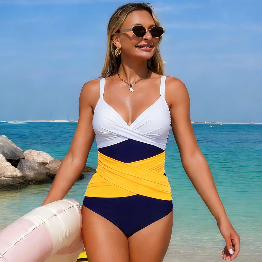 Women's One-Piece Swimsuit with Sophisticated Color Block Design Mune Fashion