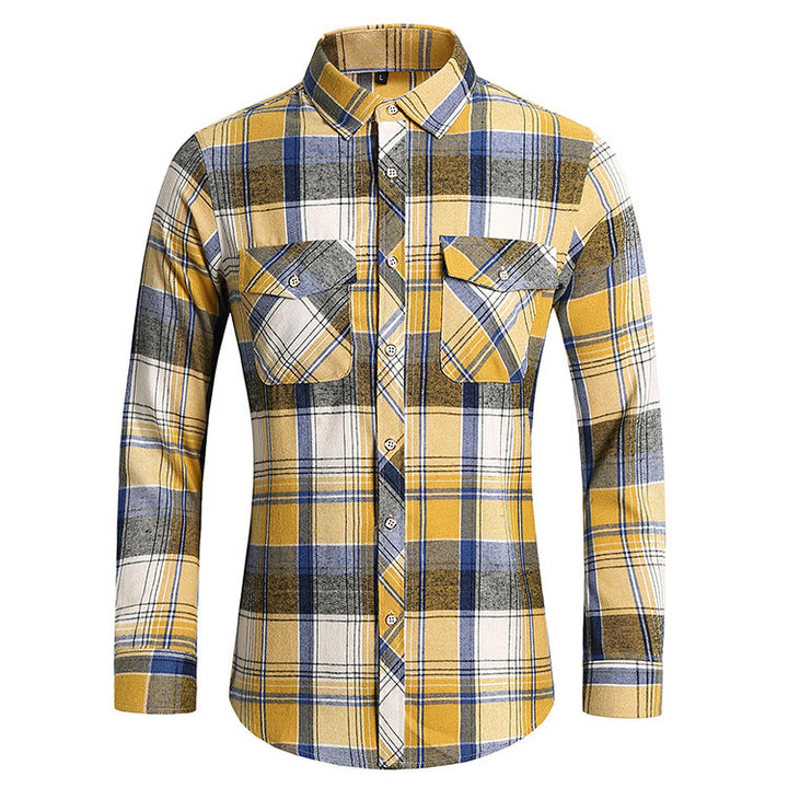 Men's checkered flannel shirt with double breast pockets and kent collar Mune Fashion