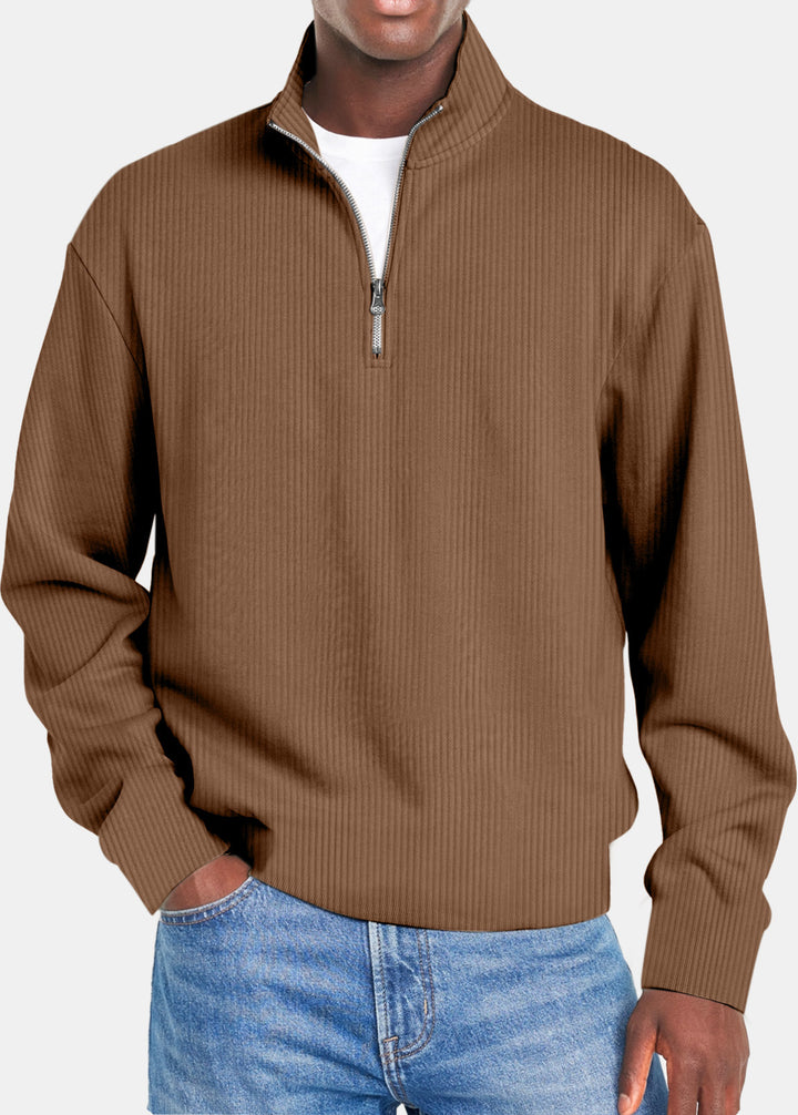 Men's ribbed troyer pullover with half zip and stand-up collar Mune Fashion