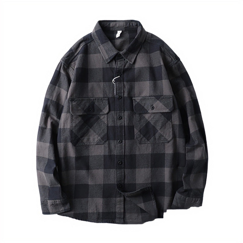 Men's Oversized Checked Flannel Shirt Jacket with Flap Pockets Mune Fashion