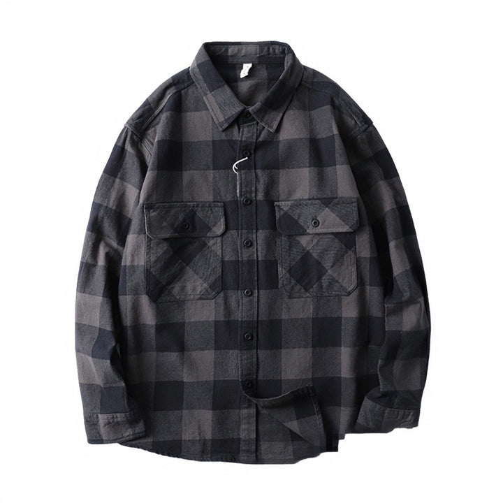 Men's Oversized Checked Flannel Shirt Jacket with Flap Pockets Mune Fashion