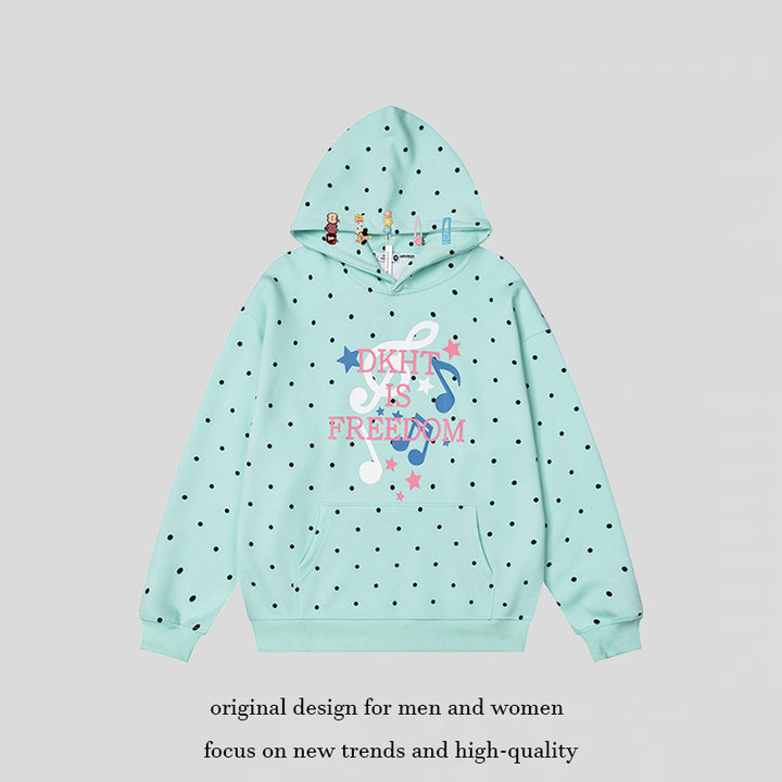 Women's hoodie with polka dot, musical note print and kangaroo pocket Mune Fashion