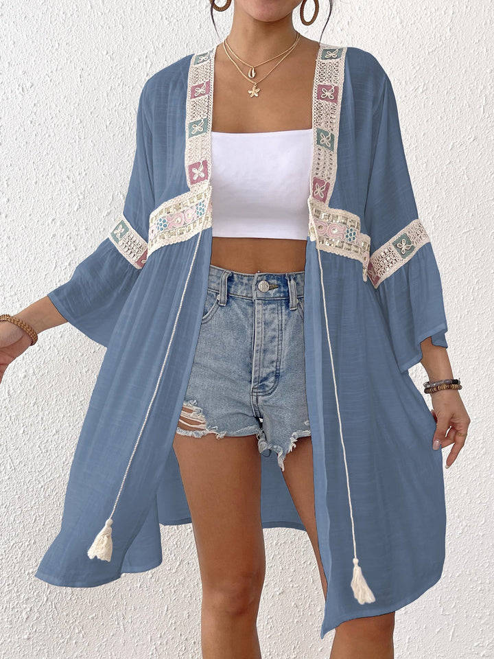 Women's airy beach kimono with floral embroidery Mune Fashion