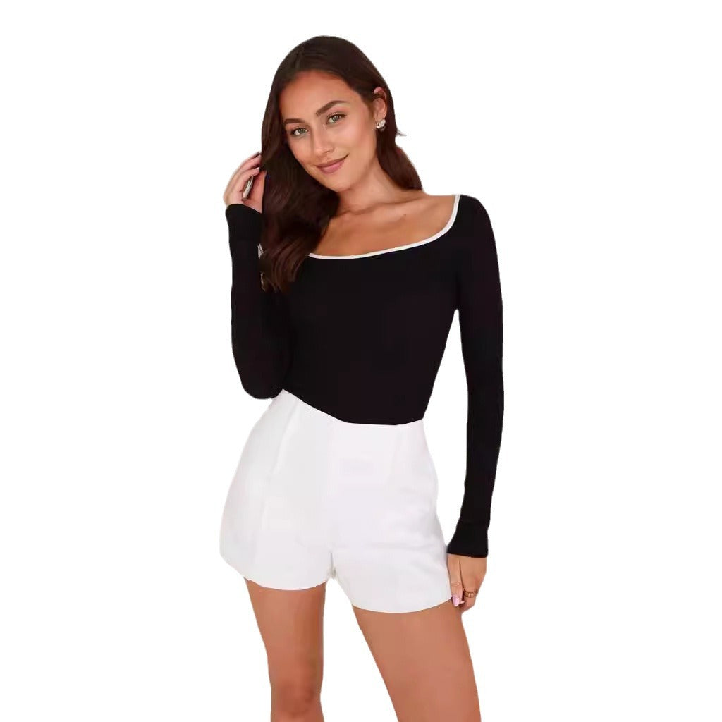 Women Fitted High-Waist Miniskirt with Side V-Slit and Business-Inspired Darts