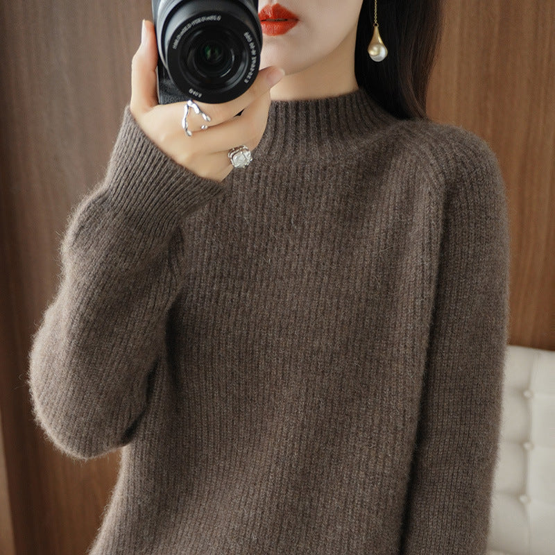 Women's Short Stand-Up Collar Sweater made of fine fine knit with cashmere-like softness and raglan sleeves Mune Fashion