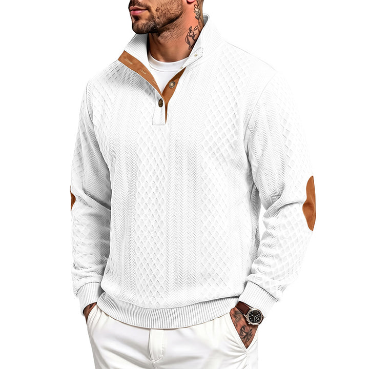 Men's fine structured troyer pullover with collar trim and elbow patches Mune Fashion