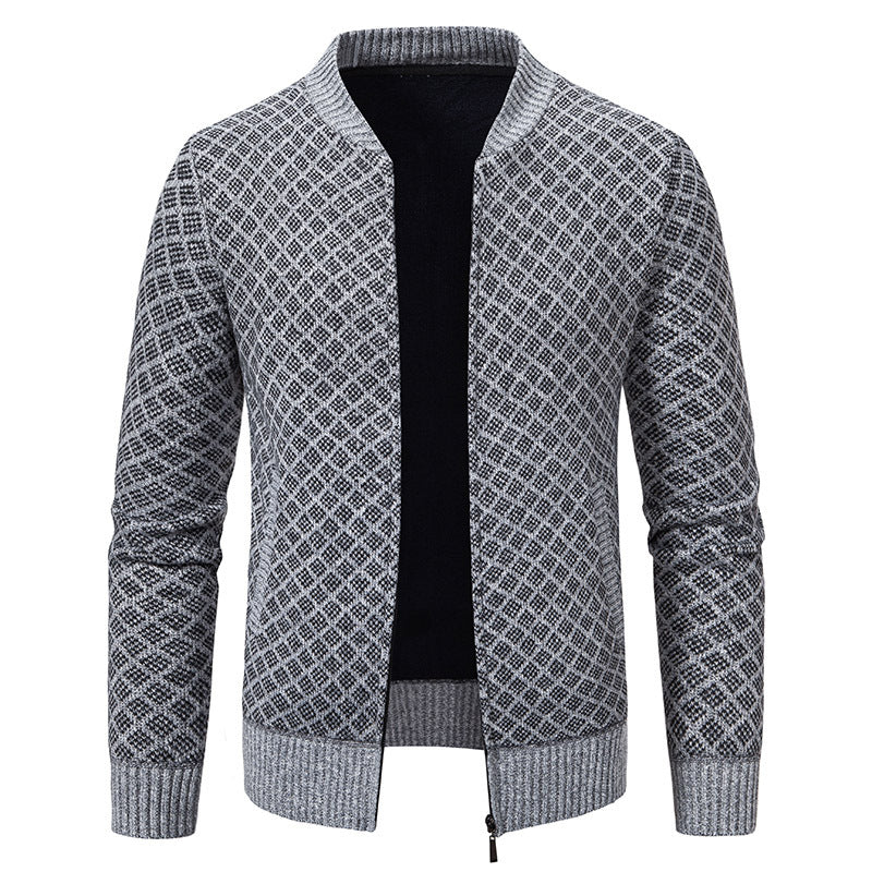 Men Tailored Jacquard Zip Cardigan with Diamond Structure and Pockets Mune Fashion