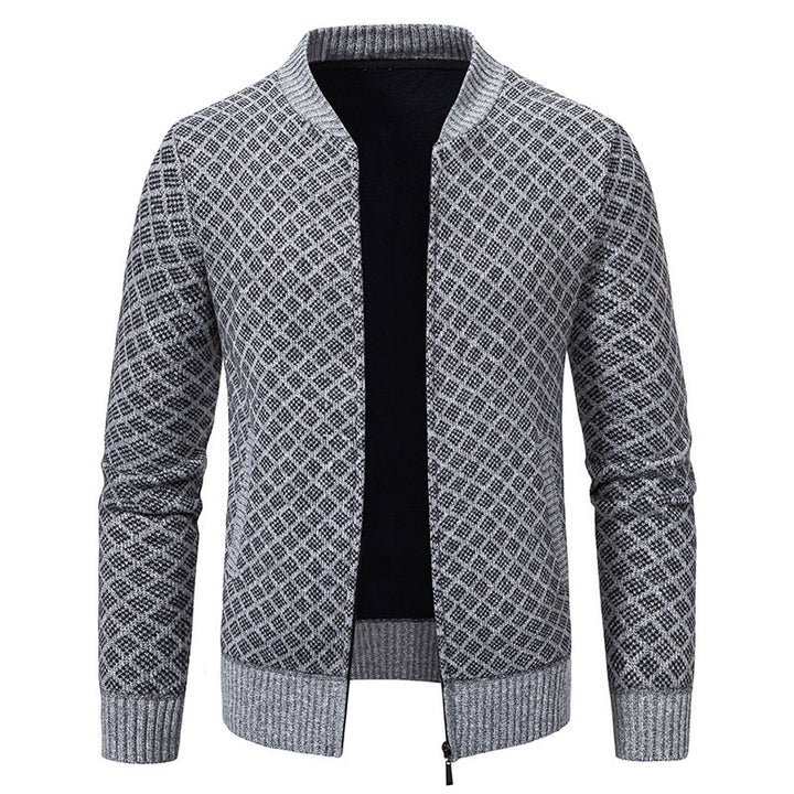 Men Tailored Jacquard Zip Cardigan with Diamond Structure and Pockets Mune Fashion