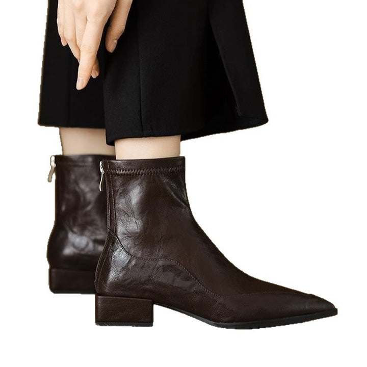 Women Elegant Lace Ankle Boots with Low Block Heel Mune Fashion