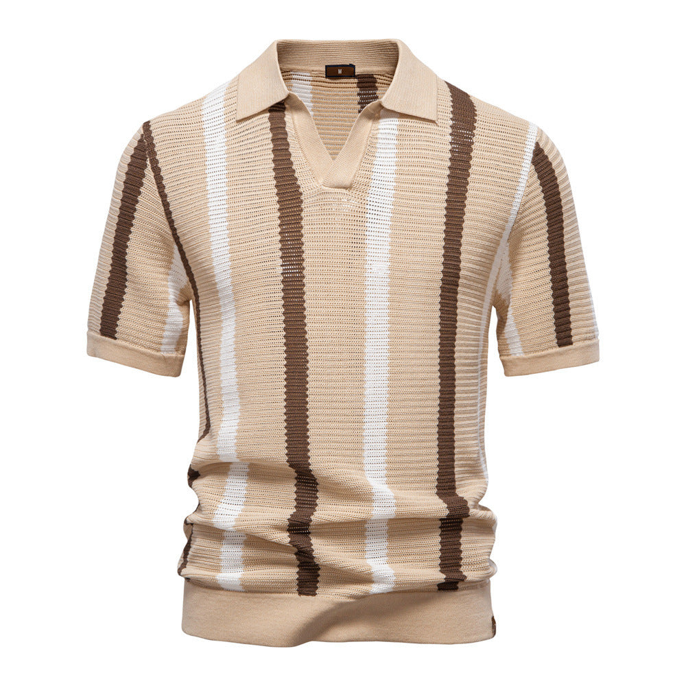 Men's short-sleeved knitted polo with collar and textured knit fabric Mune Fashion