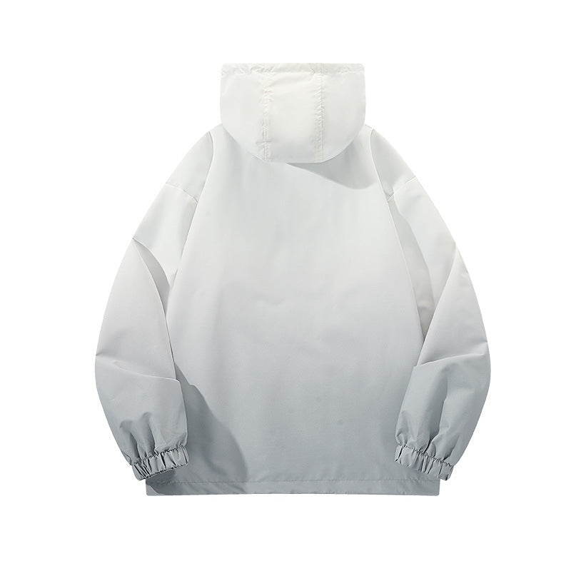 Men's Light Hooded Windbreaker with Asymmetrical Zipper Pockets and Adjustable Hem Mune Fashion