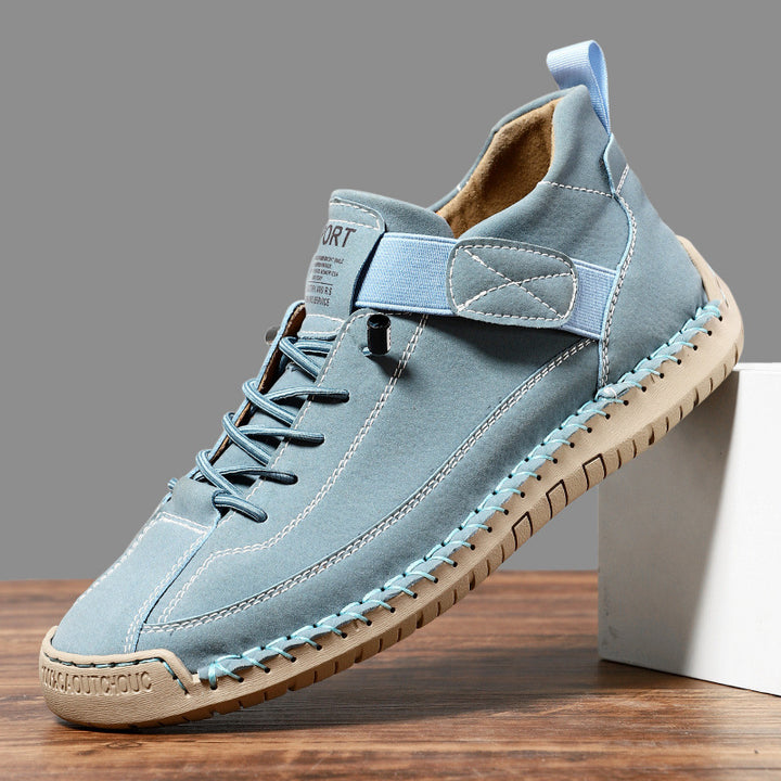 Men's leather imitation casual sneaker with Velcro strap, moccasin seam & profiled rubber sole Mune Fashion