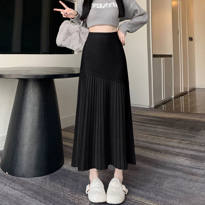 Women's Pleated Maxi Skirt with Asymmetric Design Mune Fashion