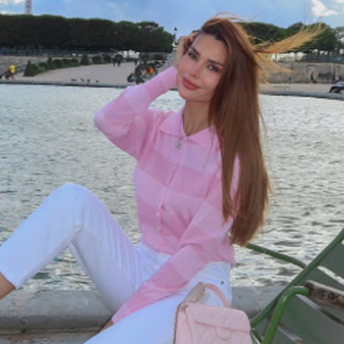 Ladies Fine Knit Cardigan-Shirt with Button Placket and Shirt Collar Mune Fashion