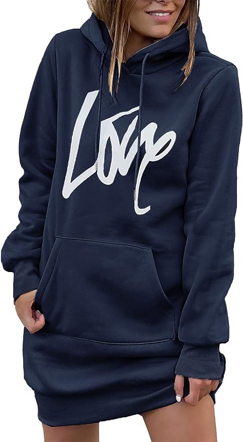 Ladies fleece hooded dress with kangaroo pocket, thumb hole sleeves and oversized sweatshirt cut Mune Fashion