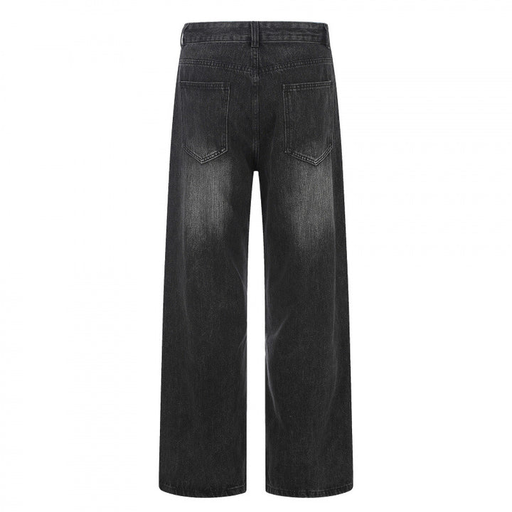 Ladies High-Cut Wide Denim Jeans with Wide Leg and Vintage Wash Mune Fashion