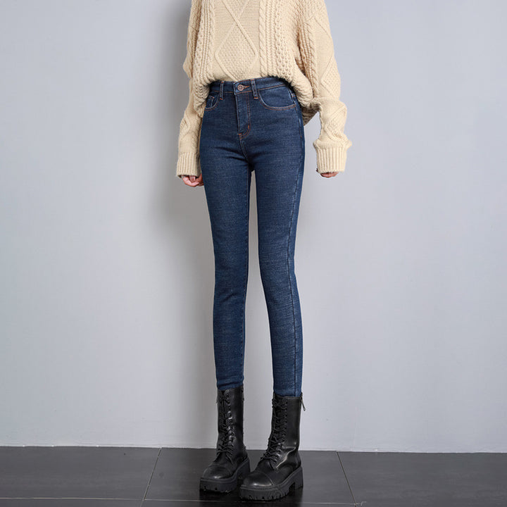 Women's high-rise skinny jeans with shaping stretch waistband and narrow ankle hem Mune Fashion