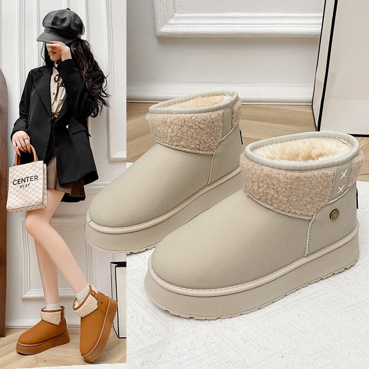 Women's Lined Ankle Boots with Teddy Lining, Faux Velvet and Platform Sole Mune Fashion