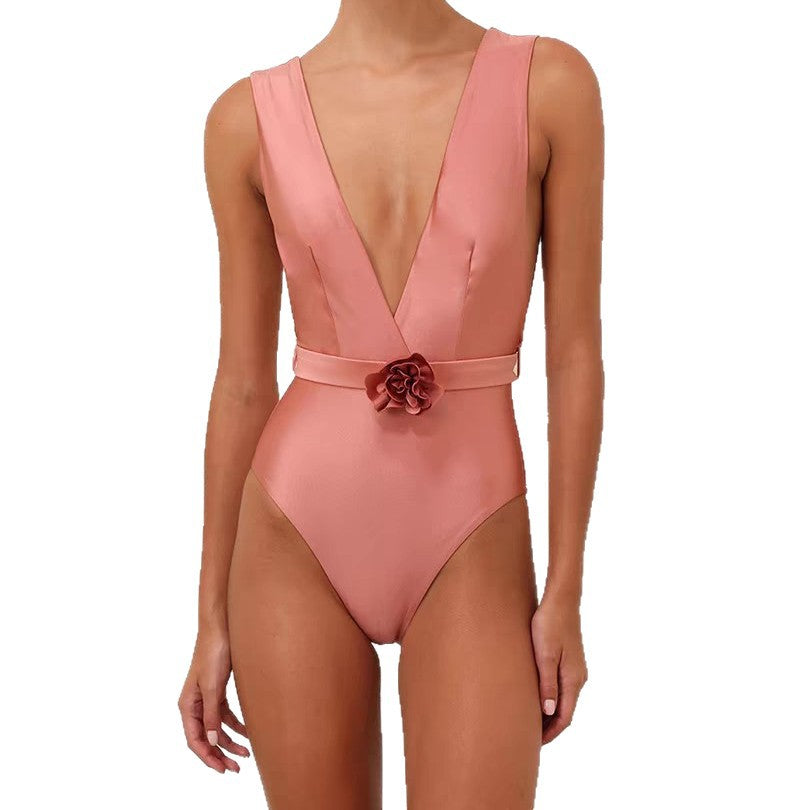 Women Elegant Swimsuit with Flower Appliqué Mune Fashion