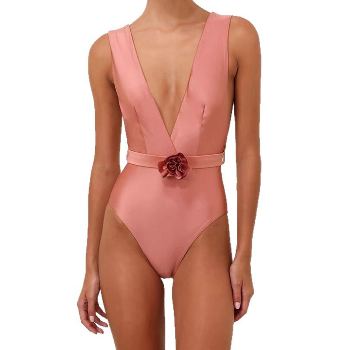 Women Elegant Swimsuit with Flower Appliqué Mune Fashion