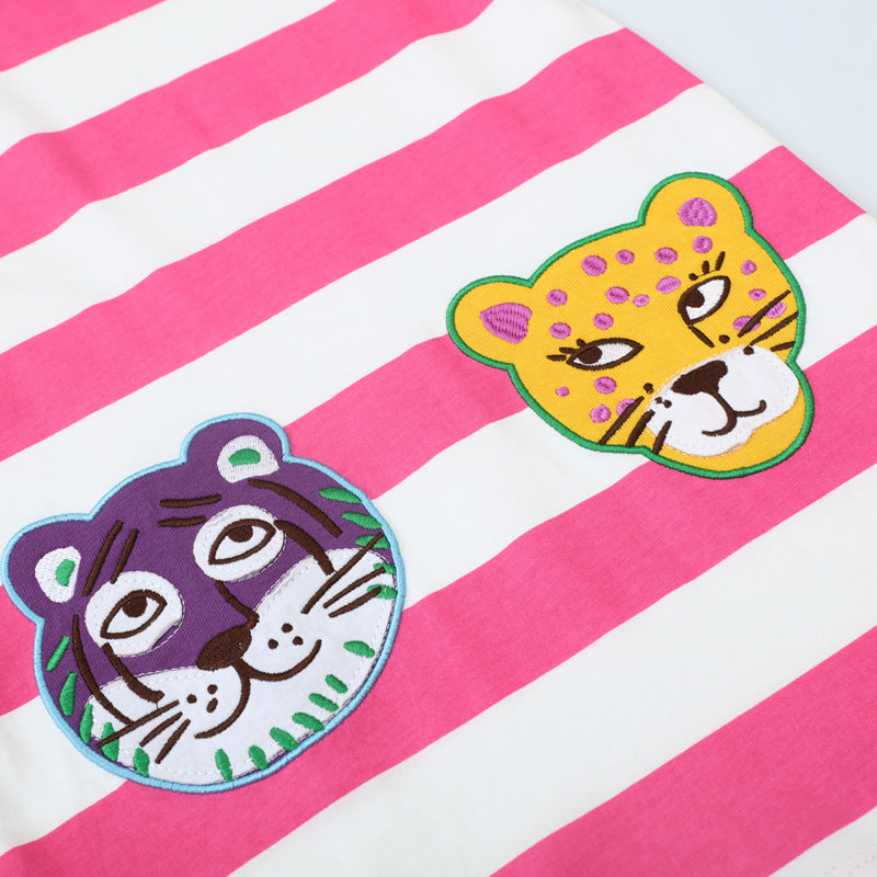Girls striped T-shirt dress with animal appliqués Mune Fashion