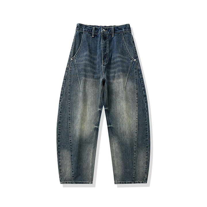Men's Wide Baggy Jeans with High Waist, Tapered Ankle Fit and Elastic Drawstring Mune Fashion
