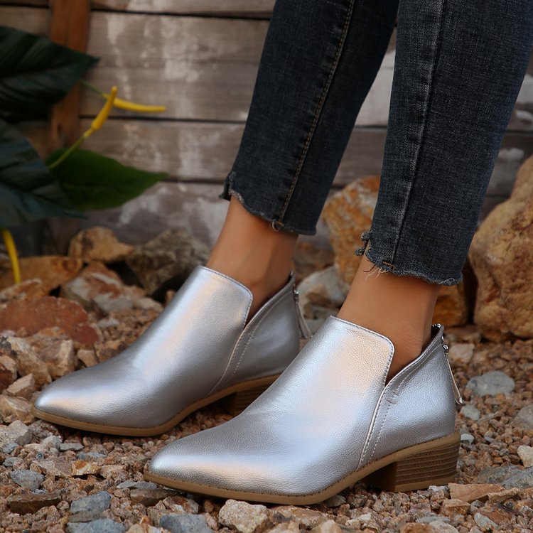 Women's pointed toe slip-on ankle boots with small block heel and ergonomic comfort footbed Mune Fashion