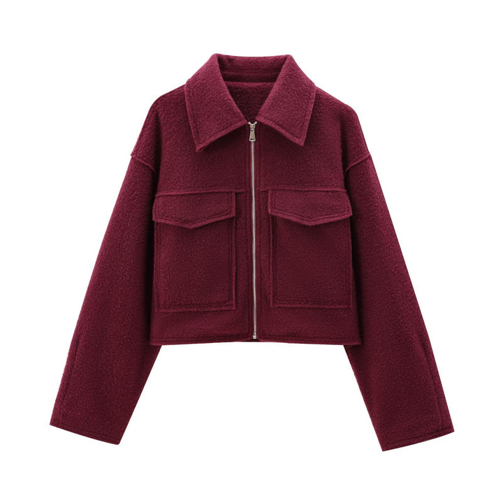 Women Short Boucle Jacket in Boxy Cut with Zip and Flap Pockets Mune Fashion