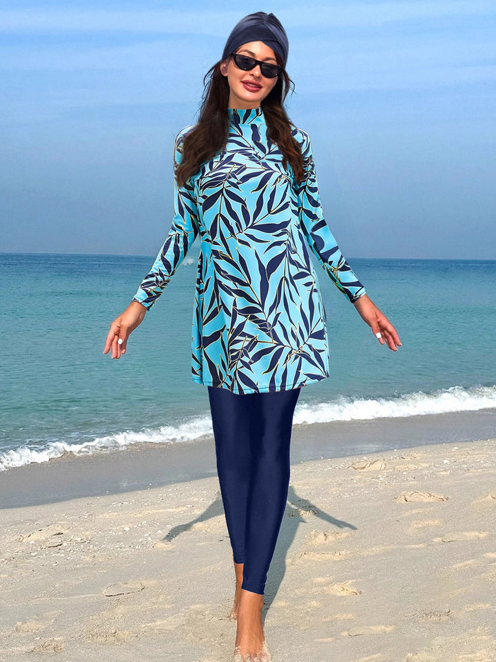 Women's fashionable UV protection swimsuit with long sleeves and asymmetric hem Mune Fashion