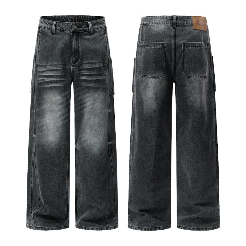 Men's Extra Wide Sculptural Denim Palazzo Pants with Knee Pleats and Seams Mune Fashion