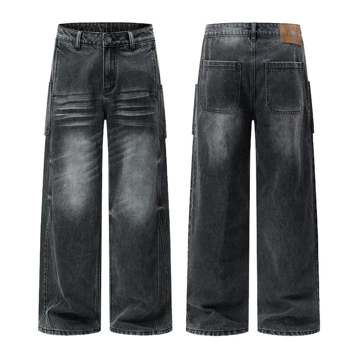Men's Extra Wide Sculptural Denim Palazzo Pants with Knee Pleats and Seams Mune Fashion