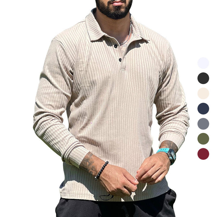 Men's ribbed long-sleeve polo with textured knit and half-button placket Mune Fashion
