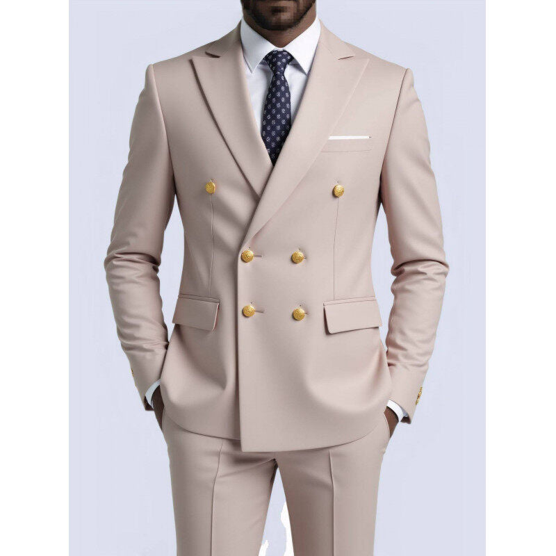 Men's double-breasted Slim-Fit suit with gold decorative buttons and slim business trousers Mune Fashion