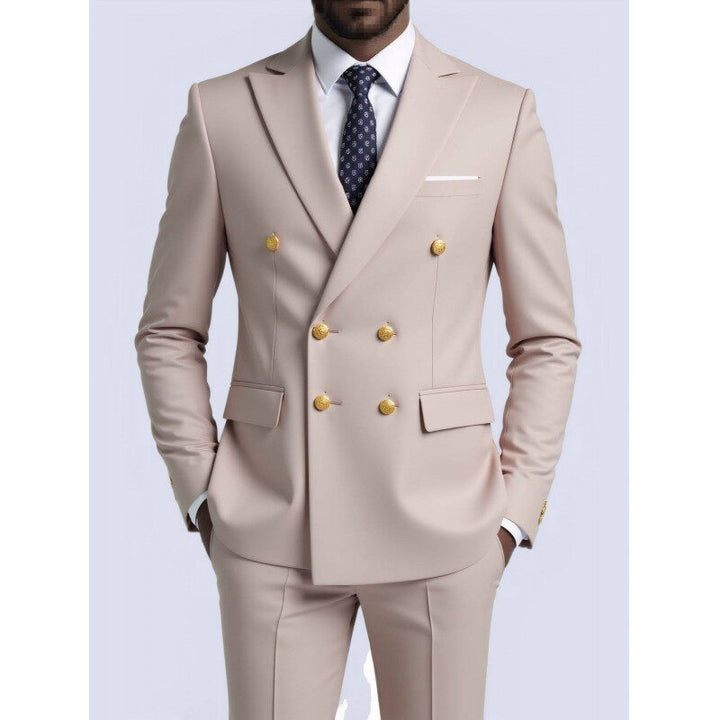 Men's double-breasted Slim-Fit suit with gold decorative buttons and slim business trousers Mune Fashion