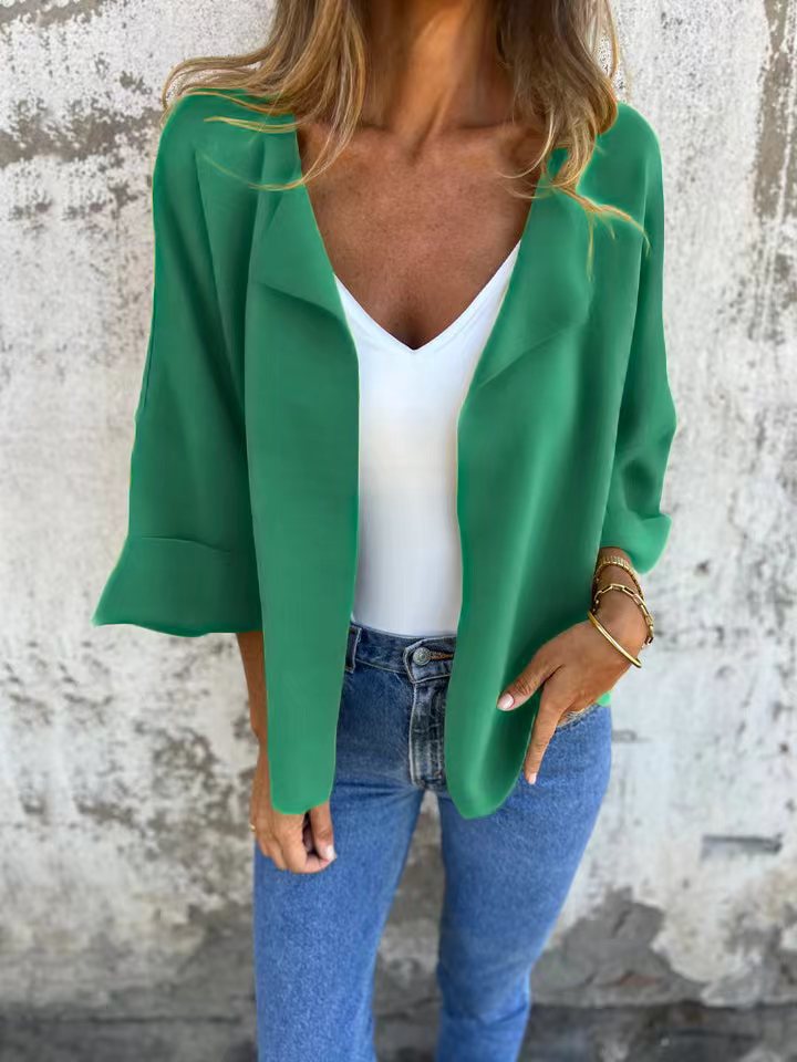 Women's light open knit cardigan with shawl collar, roll-up sleeves and boxy silhouette Mune Fashion