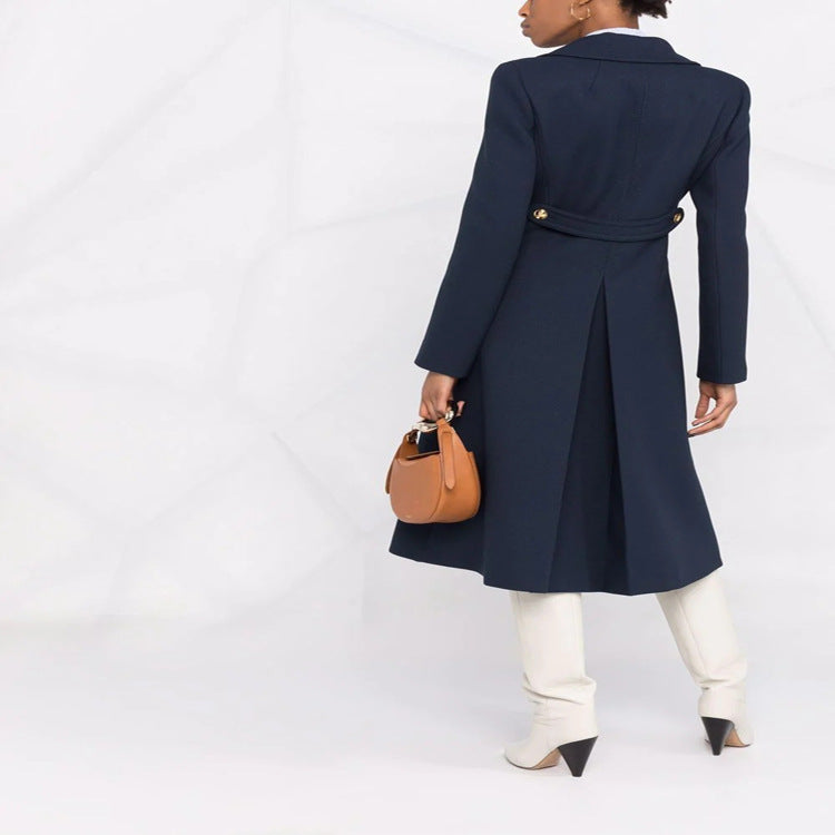 Women's Tailored A-Line Coat with Double Breasted and Distinctive Metal Buttons Mune Fashion