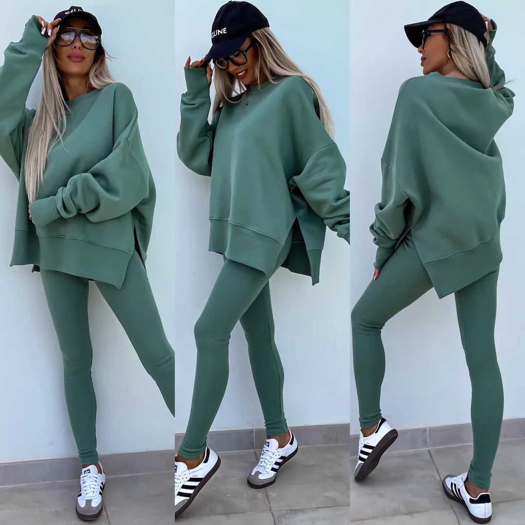 Women nan Oversize Sweatshirt with tailored rib leggings set Mune Fashion