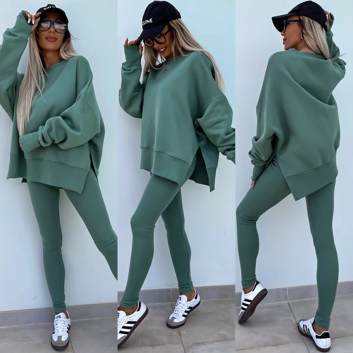 Women nan Oversize Sweatshirt with tailored rib leggings set Mune Fashion