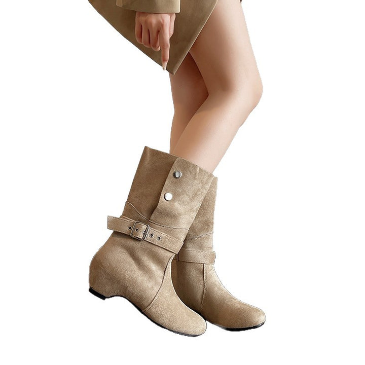 Ladies Elegant Ankle Boots with Stylish Buckle Mune Fashion