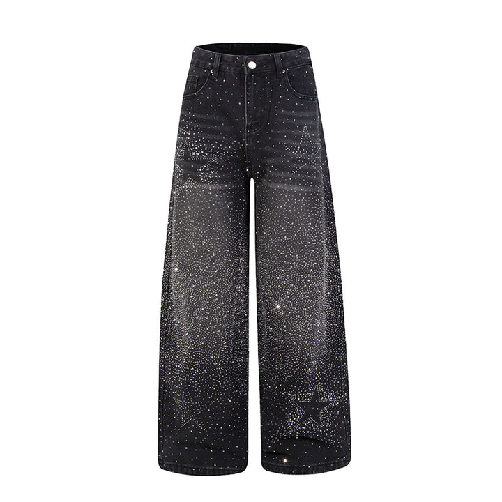 Women wide high-cut palazzo jeans with glitter effect and vintage wash Mune Fashion