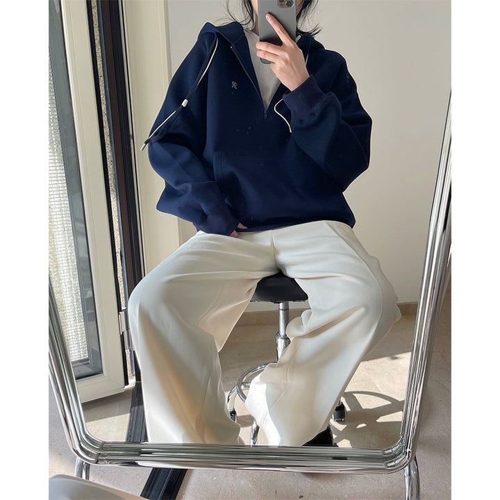 Women's Oversized Hoodie with Half Zip, Kangaroo Pocket and Relaxed Fit Mune Fashion