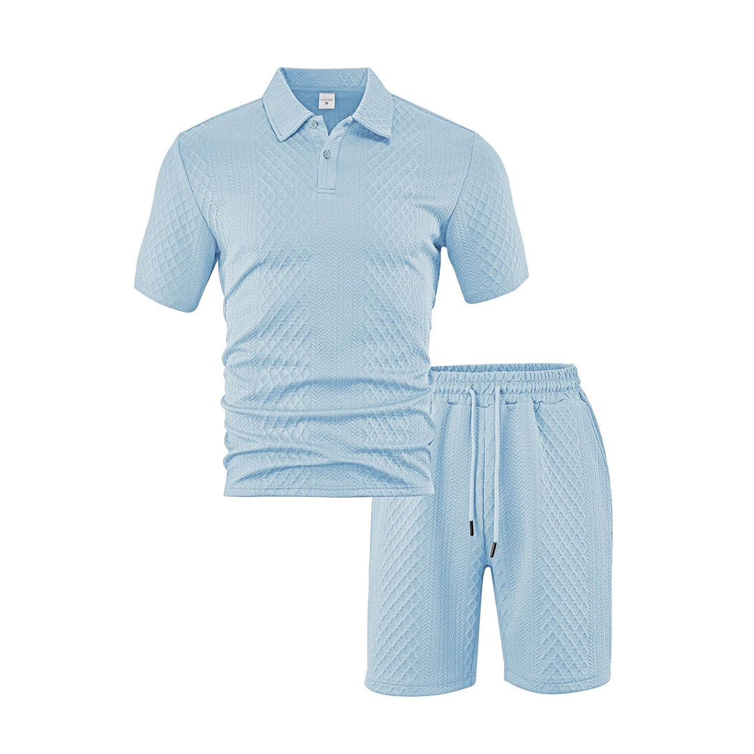 Men's three-dimensional relief leisure set with polo collar, concealed button placket and elastic drawstring shorts Mune Fashion