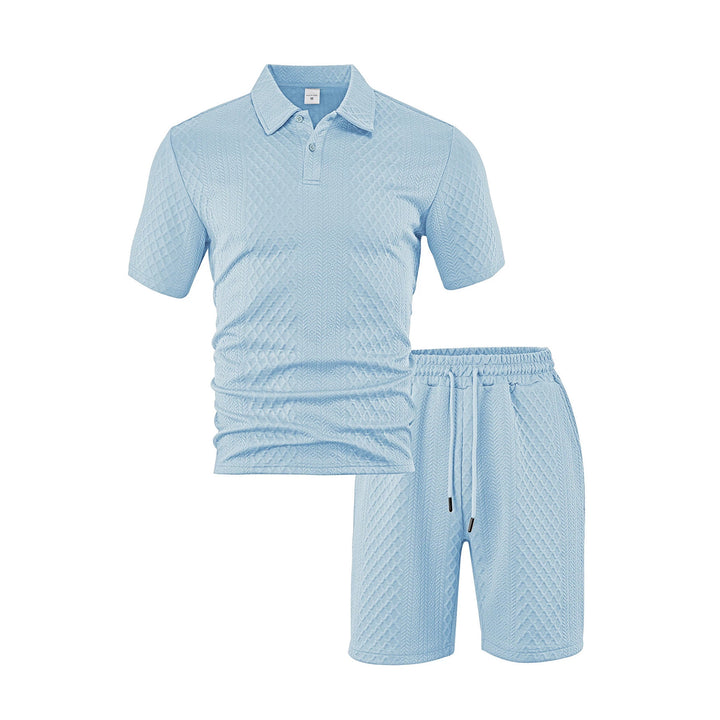 Men's three-dimensional relief leisure set with polo collar, concealed button placket and elastic drawstring shorts Mune Fashion