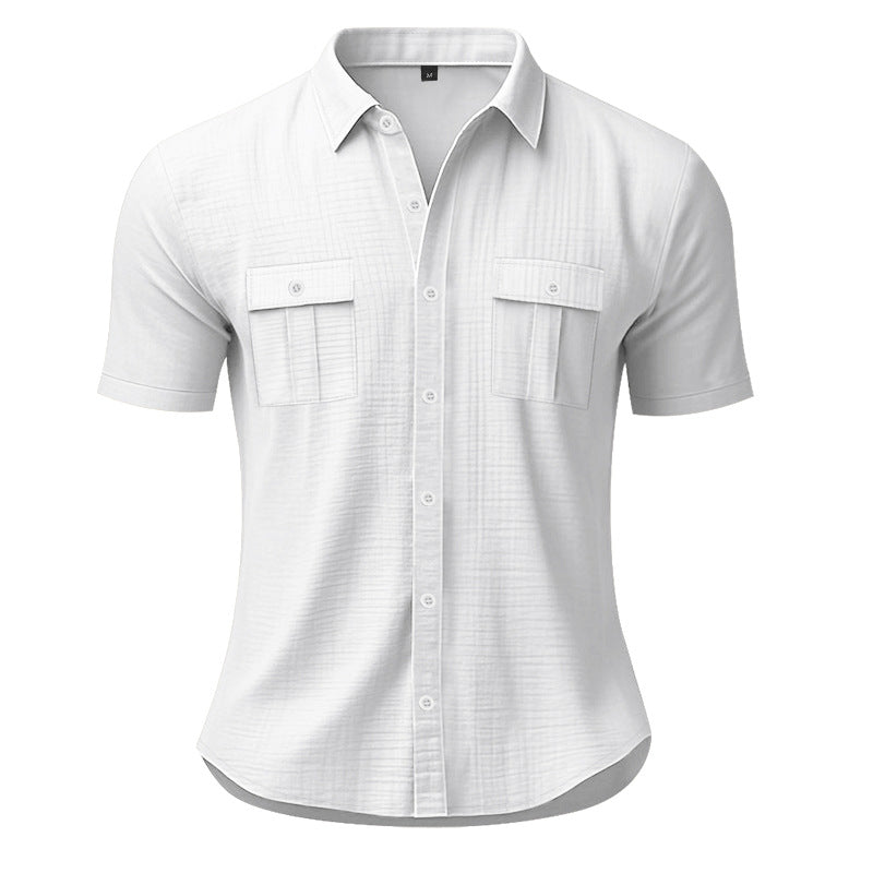 Men's Nan Lightweight Structured Short Sleeve Shirt with Chest Flaps and Full Button Placket Mune Fashion