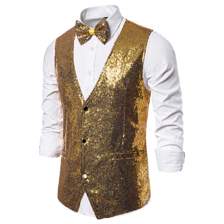 Men's Glittering Festive Waistcoat with Matching Bowtie Mune Fashion